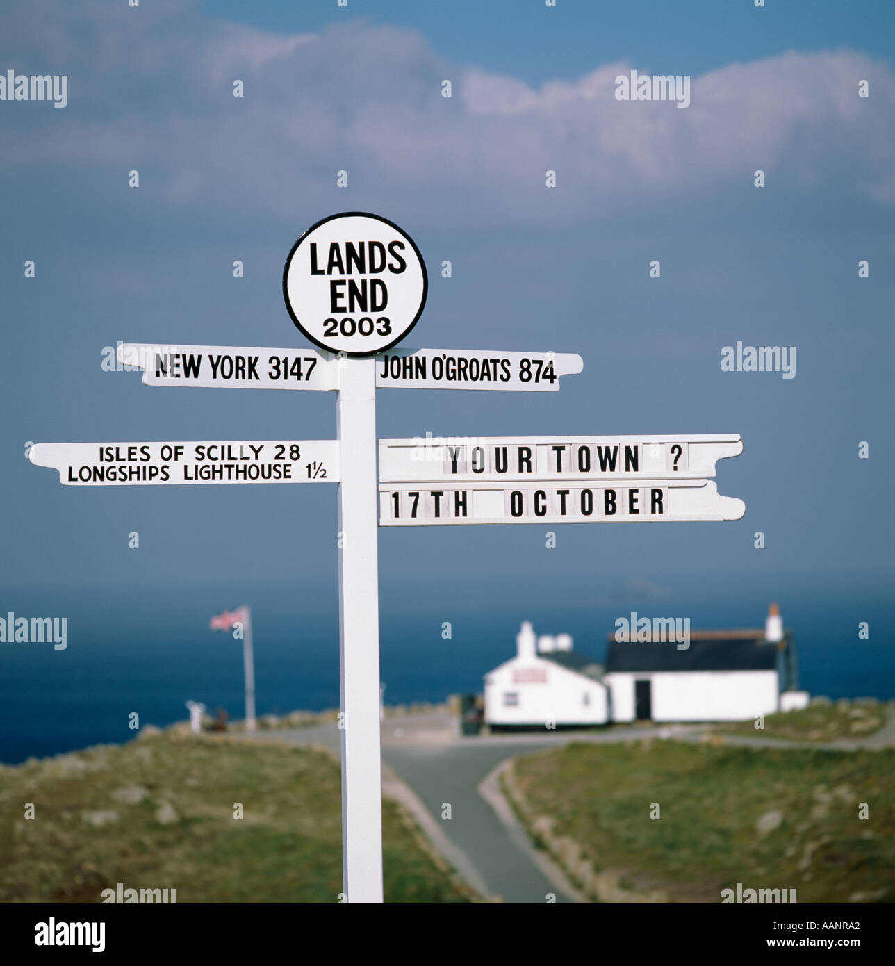 Segnaletica A TERRA DEL FINE CORNWALL REGNO UNITO Inghilterra più WESTERLY POINT Foto Stock