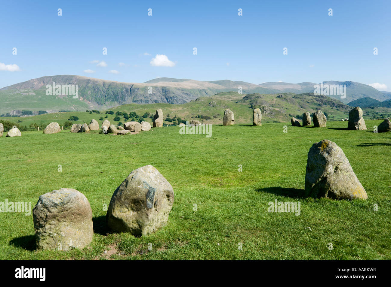 Castlerigg Stone Circle, Near Keswick, Parco Nazionale del Distretto dei Laghi, Cumbria, England, Regno Unito Foto Stock