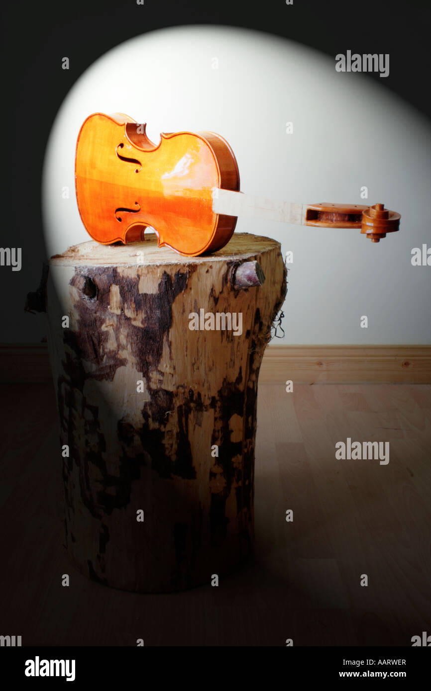Il violino sotto la luce dei riflettori, fatta di legno. Foto Stock