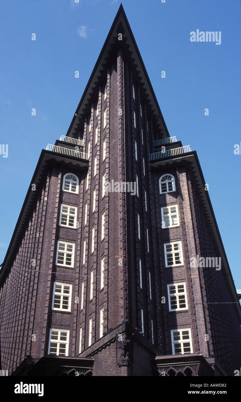 Edificio di mattoni Chilehaus, Amburgo, Germania Foto Stock