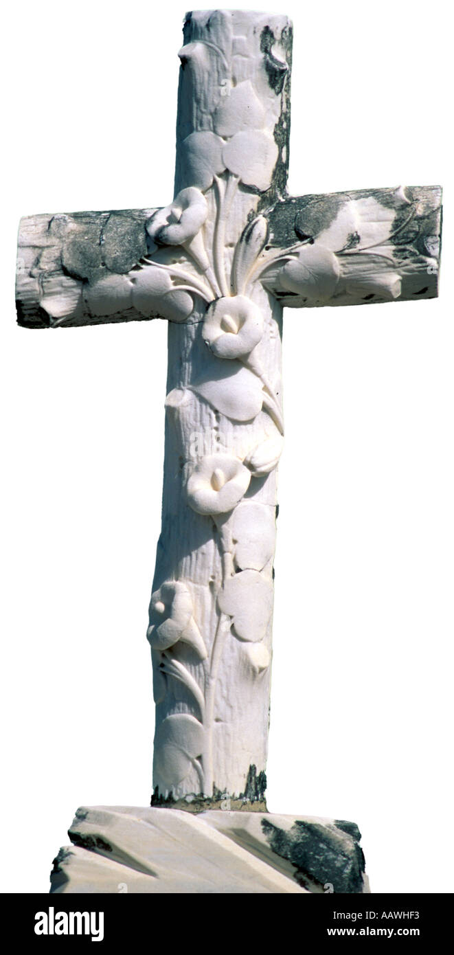 Croce in pietra del marcatore Grave decorativo cimitero di morte la religione dei religiosi Foto Stock