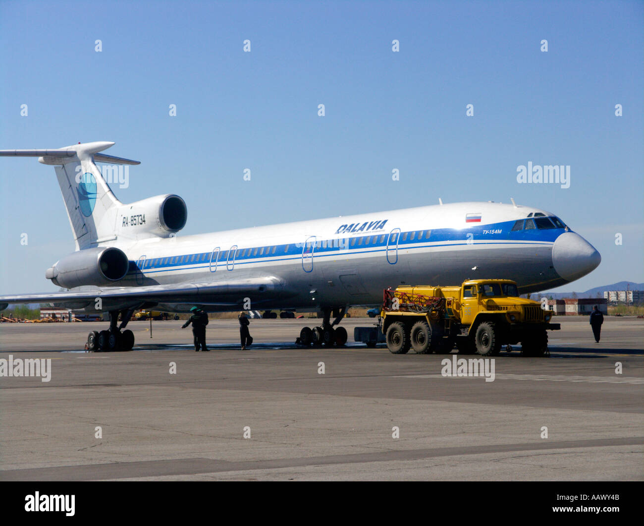 Il russo Tupelov 154 velivoli il rifornimento di carburante in Russia Khabarovsk Foto Stock