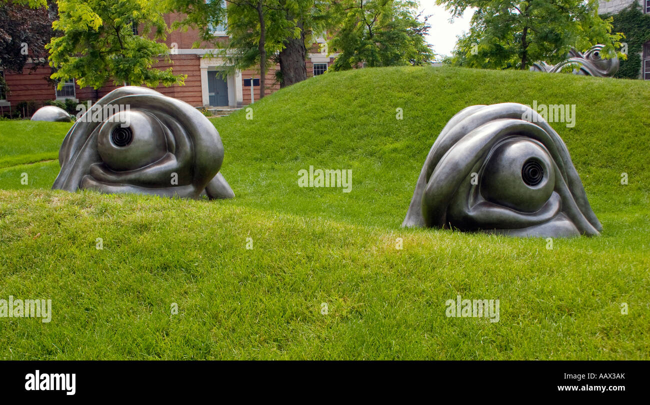 Le sculture Big Eyes di Williamstown, Massachusetts, sono opere d'arte stravaganti che catturano i visitatori con fascino e creatività eccentrici. Foto Stock
