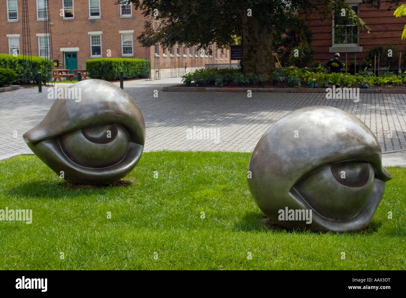 Le sculture Big Eyes di Williamstown, Massachusetts, sono opere d'arte stravaganti che catturano i visitatori con fascino e creatività eccentrici. Foto Stock