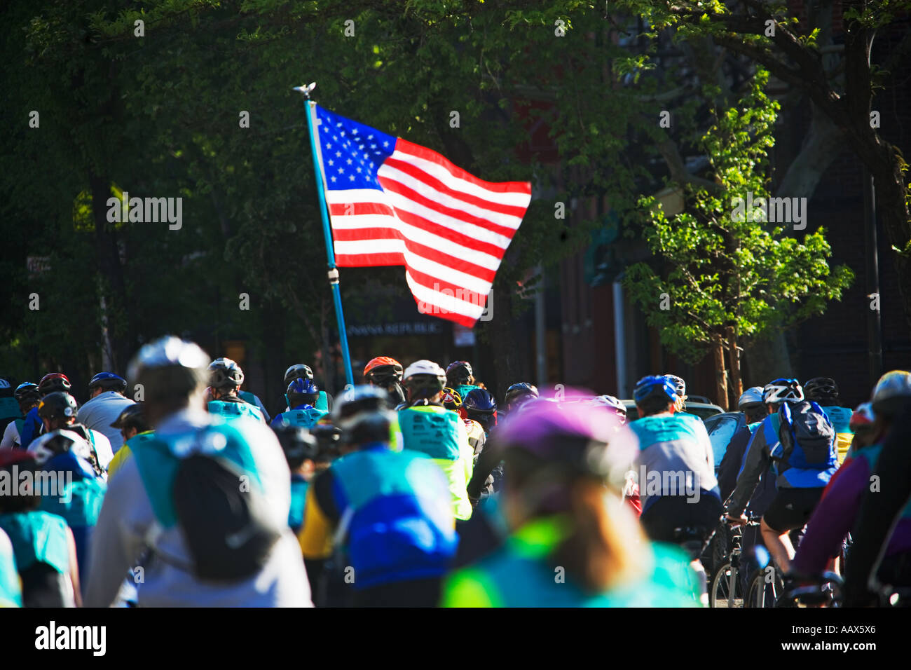 Bandiera americana, folla, PARADE, masse, molti, patriota, patriottismo, fedele, Stati Uniti d'America, America Foto Stock