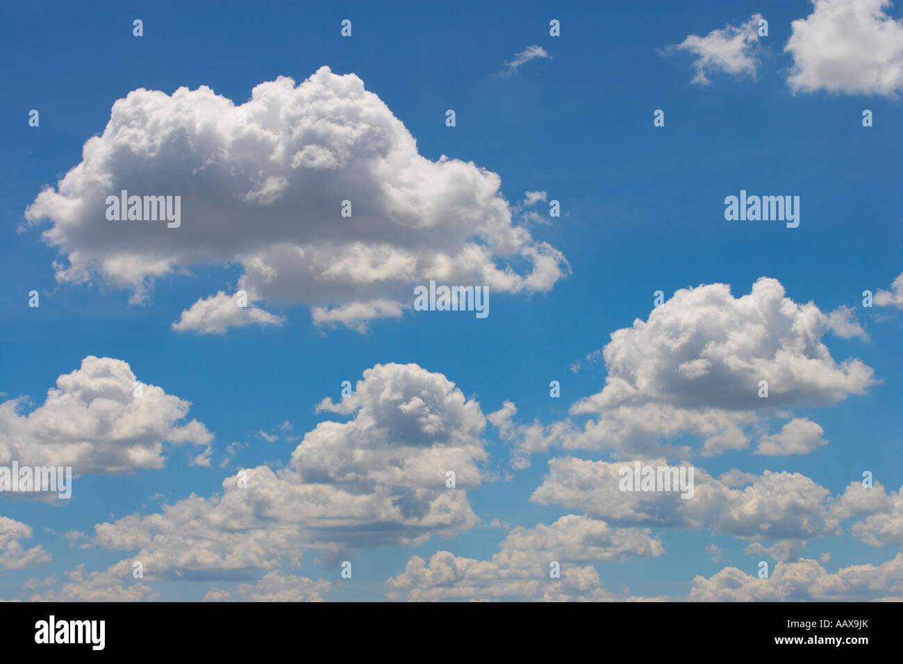 Bella pulire il cielo blu con nuvole gonfi Foto Stock