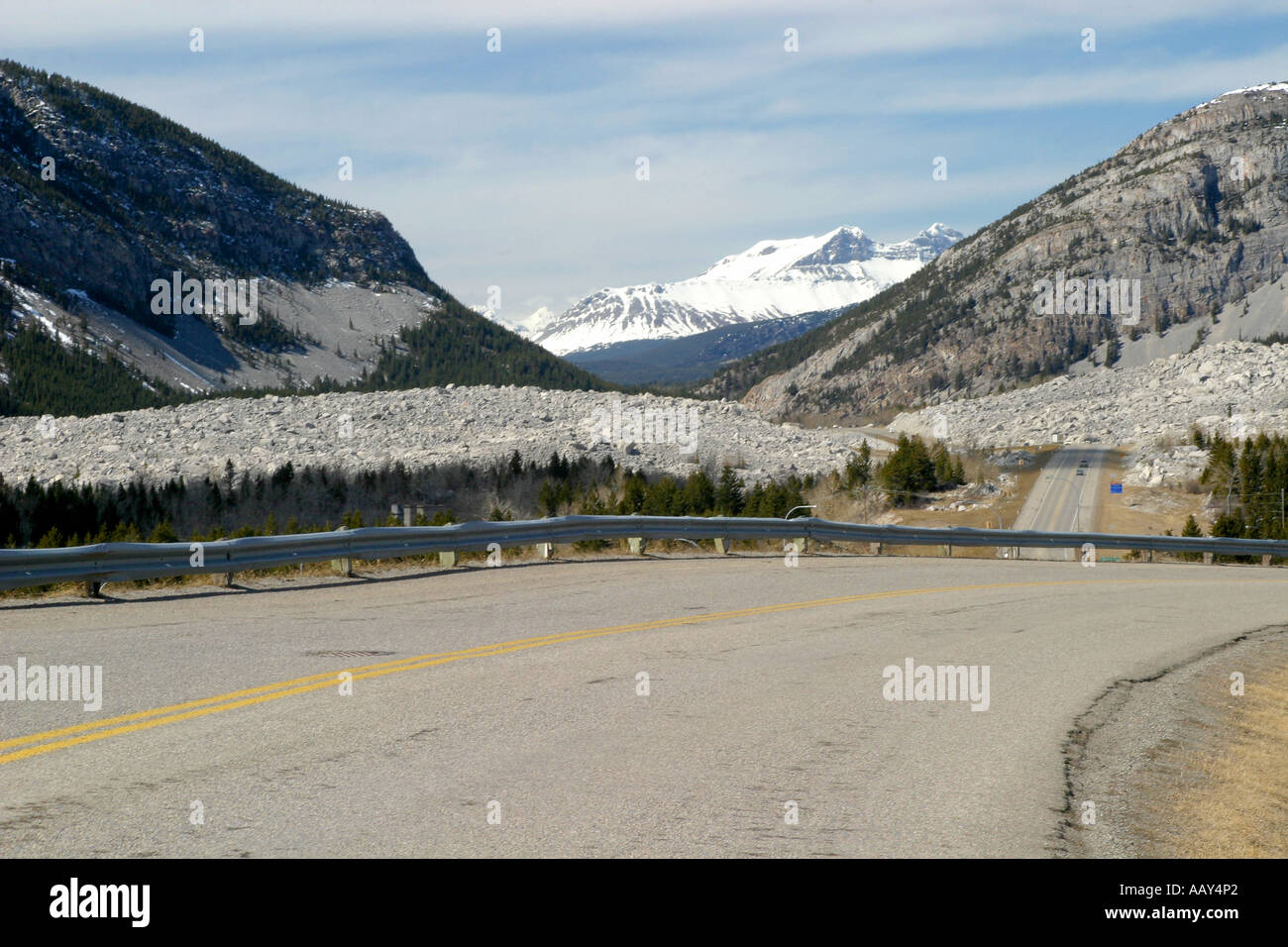Diapositiva di roccia, Crowsnest Pass, Frank diapositiva, Turtle Mountain, Alberta, Canada, America del Nord. Foto Stock