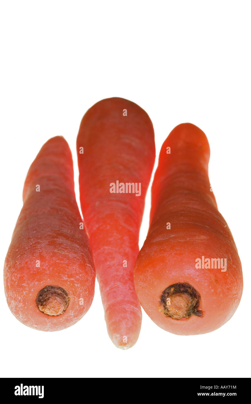 Colpo retroilluminato di tre carote isolato su bianco Foto Stock