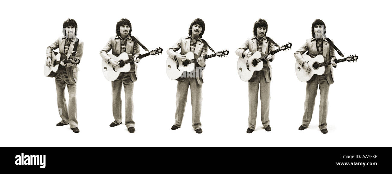 George Harrison dei Beatles dai toni seppia composito di cinque colpi. PER0048 Foto Stock