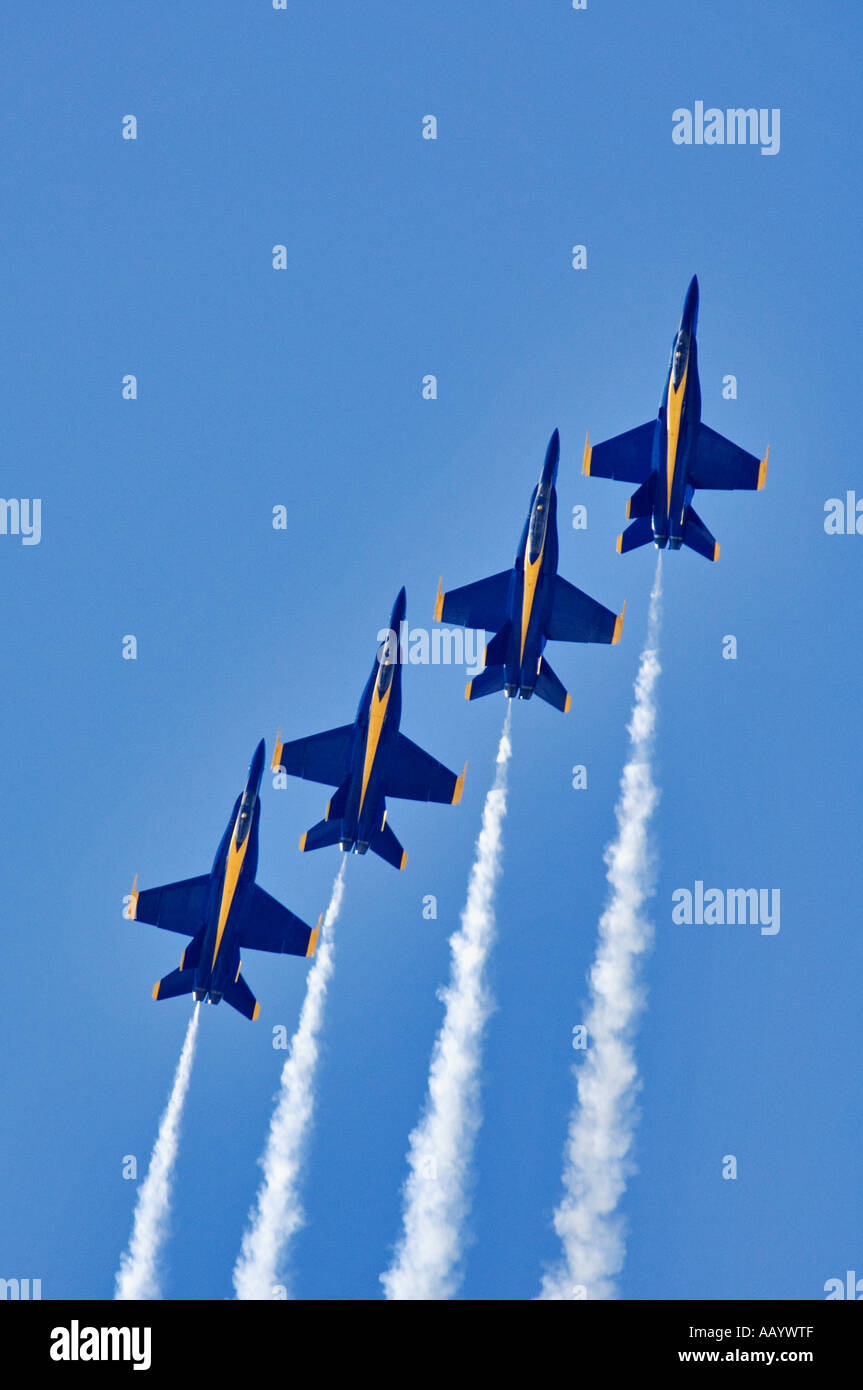 Stati Uniti Navy Blue Angels FA18 Hornet jet da combattimento in squadra di precisione durante il volo Air Show Thunder su Louisville Foto Stock