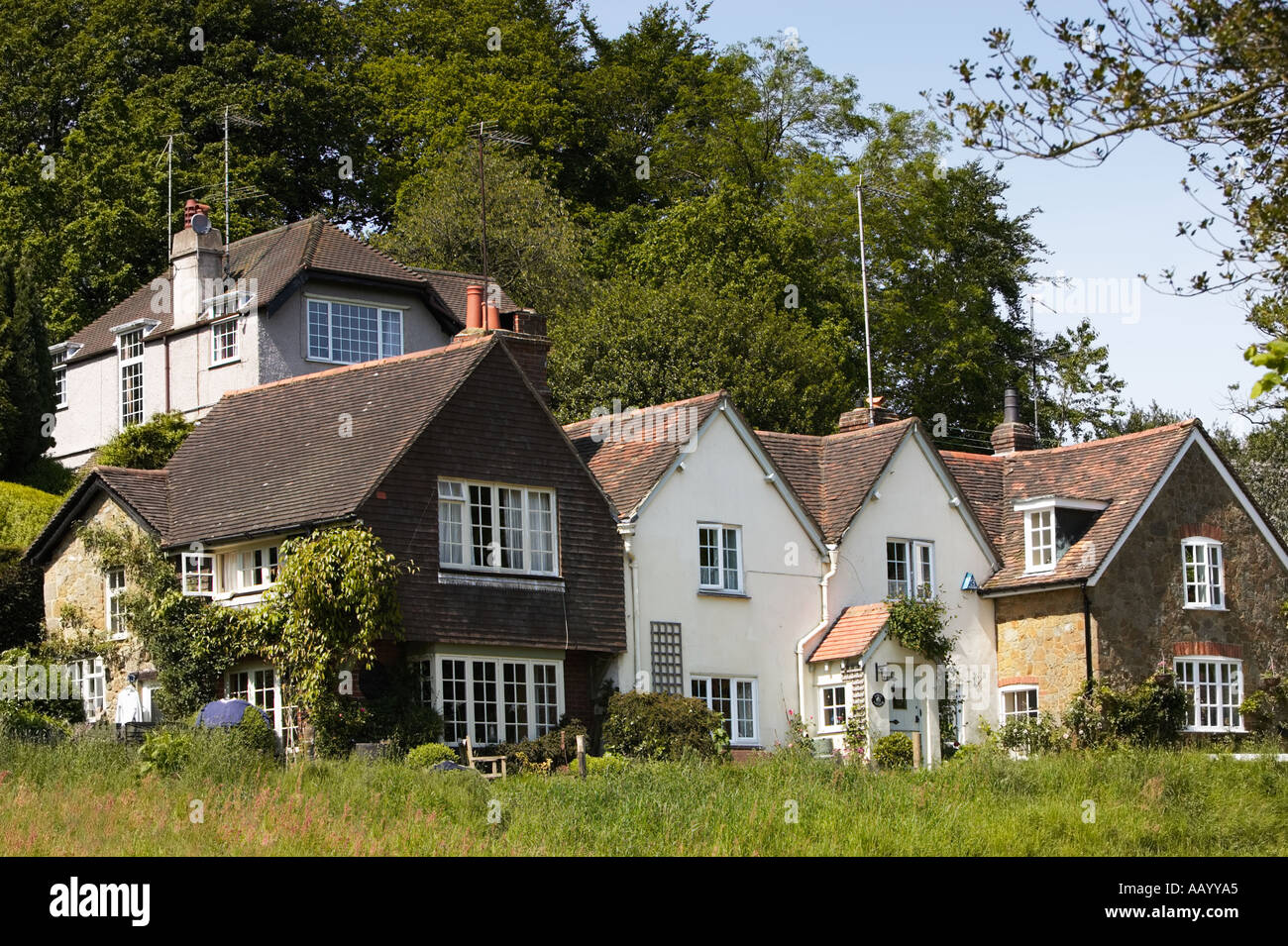 Tradizionale inglese vecchie case e architettura presso Coldharbor, Surrey, Inghilterra, Regno Unito Foto Stock
