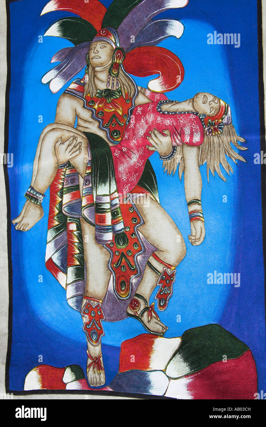 Aztec stampa su cuoio, Palenque sito archeologico, Palenque, Chiapas, Messico Foto Stock