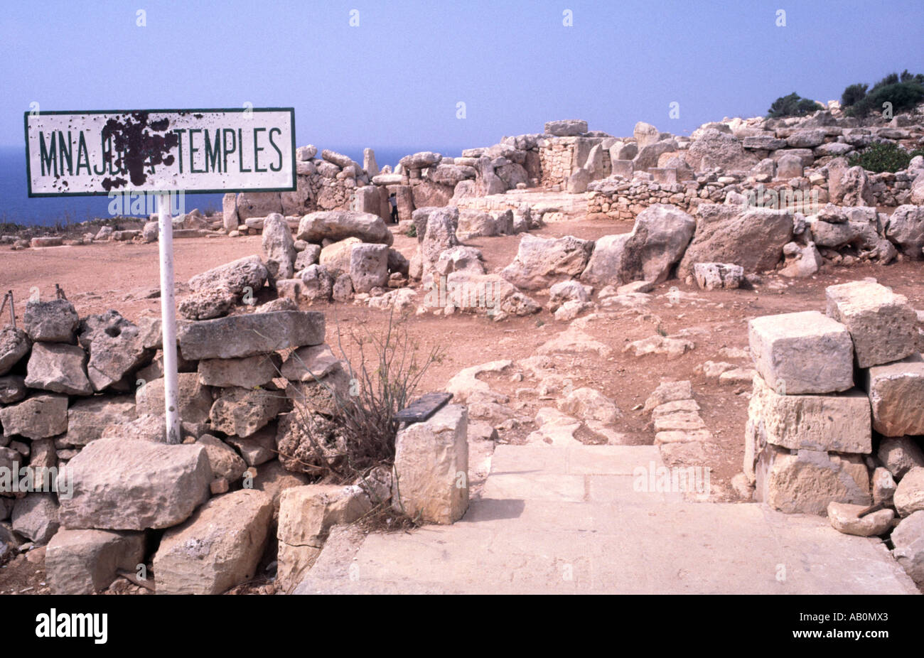 Mnajdra templi e segno di Malta Foto Stock