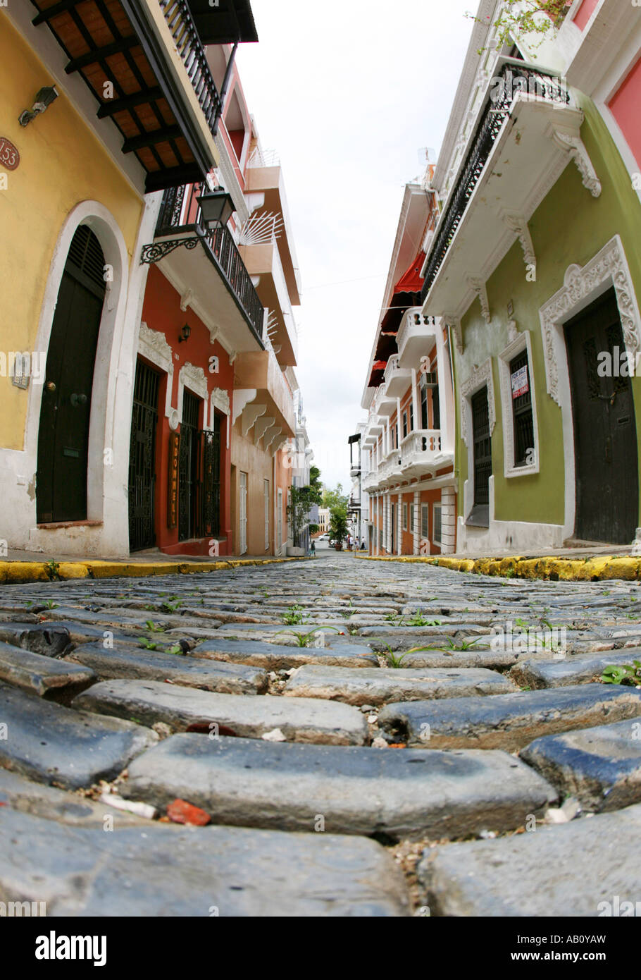 San Juan Puerto Rico blue via acciottolata Foto Stock