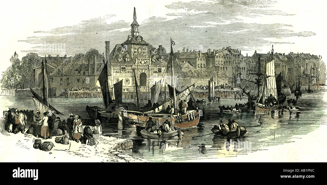 I Paesi Bassi Olanda Zuid Holland Rotterdam navi navi barche persone immobili case viaggi di carico 1847 Foto Stock