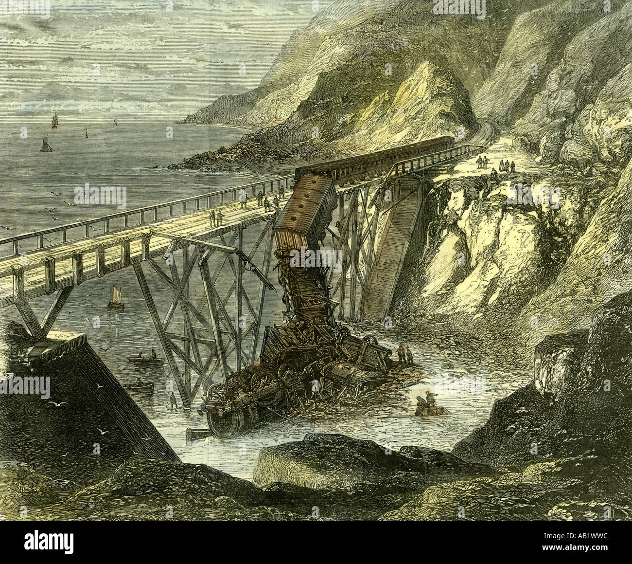 Testa di Bray Irlanda 1867 scena dell'incidente sulla Dublin Wicklow e Wenford Railway Foto Stock
