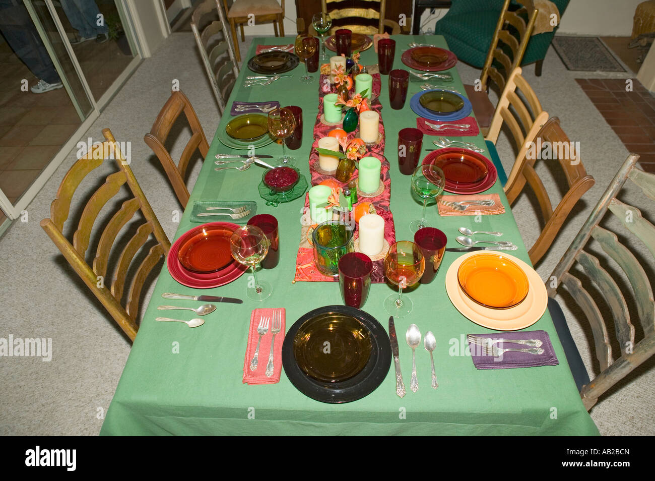 Impostazione tabella per la cena del Ringraziamento Ojai California Foto Stock