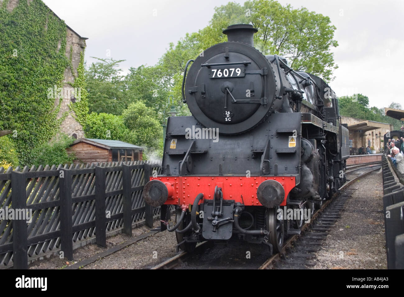 Motore a vapore 76079 a Pickering Station Yorkshire North York Moors Railway Foto Stock