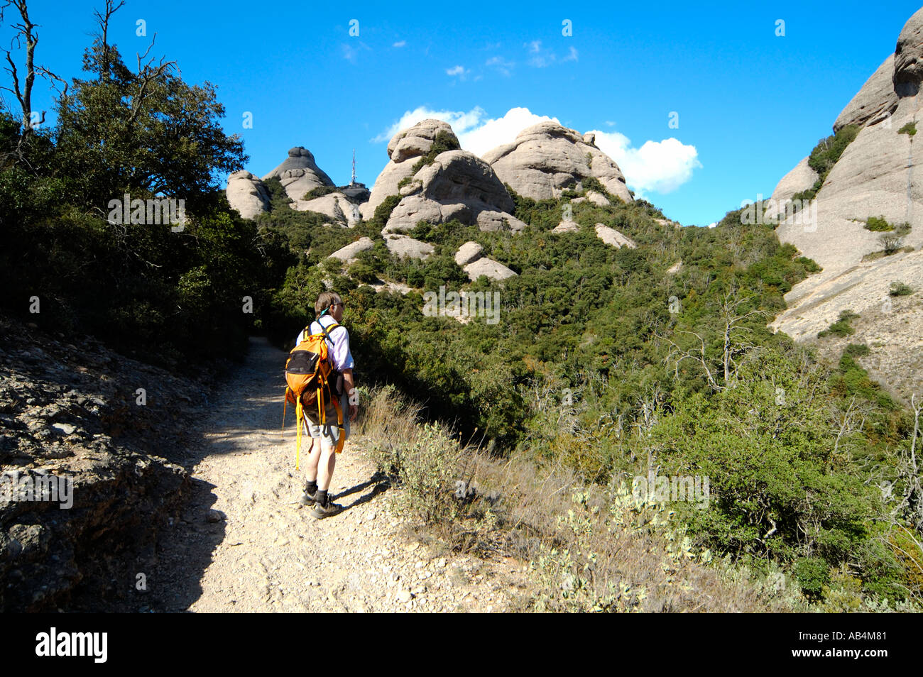 Il sentiero nel massiccio di Montserrat, Catalogna, Spagna Foto Stock