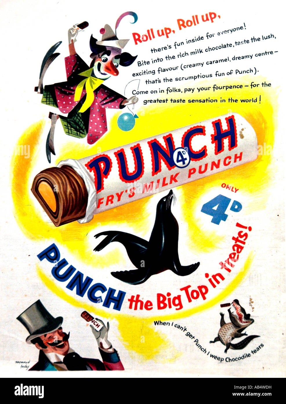 Pubblicità su riviste per Fry's Punch barra di cioccolato dicembre 1954 per solo uso editoriale Foto Stock