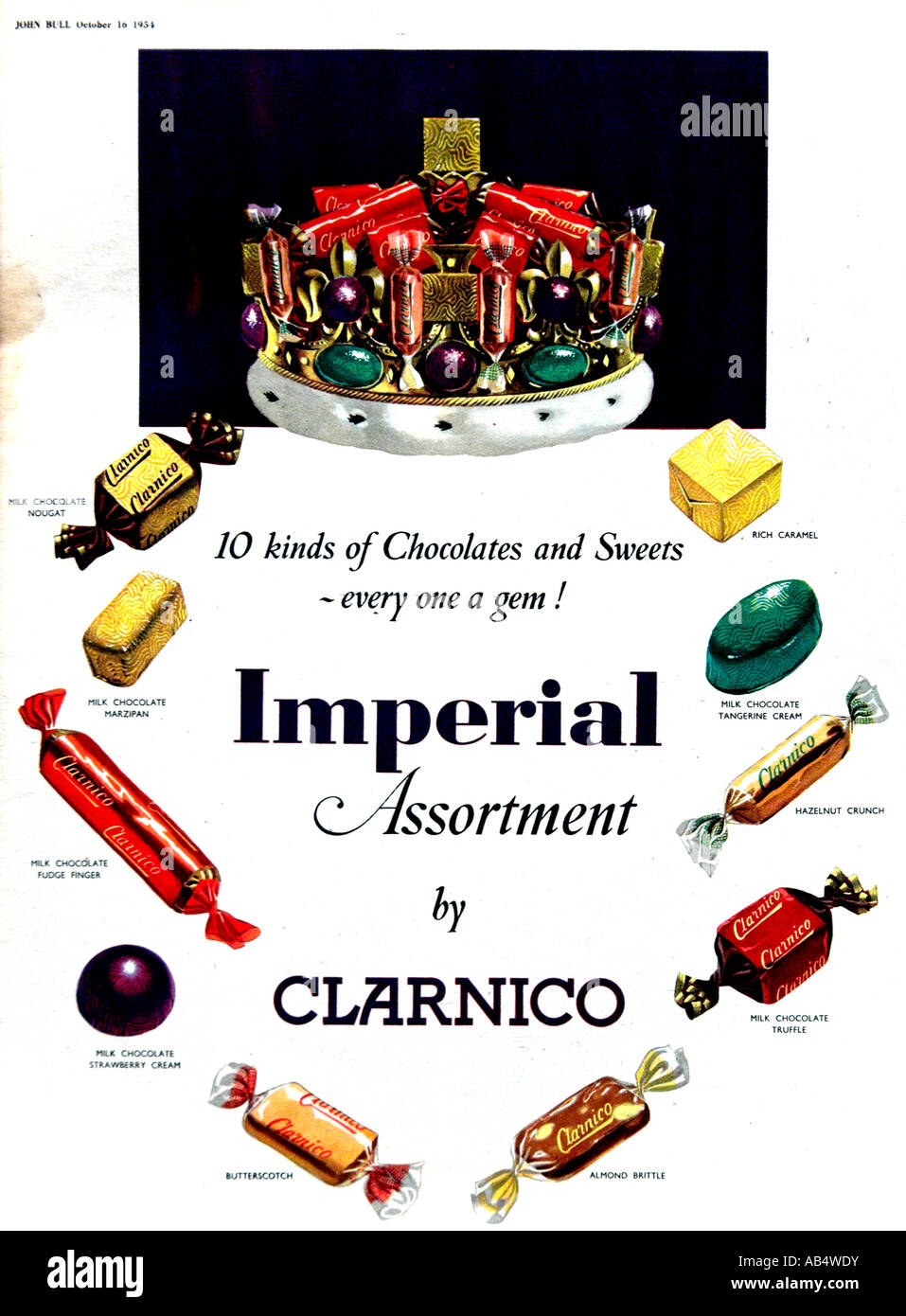 Pubblicità su riviste per imperiale cioccolato e caramelle assortimento dicembre 1954 per solo uso editoriale Foto Stock