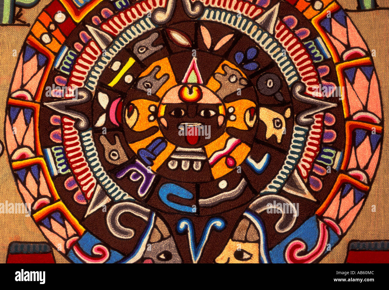 Calendario azteco, montaggio a parete, souvenir, Ki mercato Huic, Cancun Quintana Roo stato, la penisola dello Yucatan, Messico Foto Stock