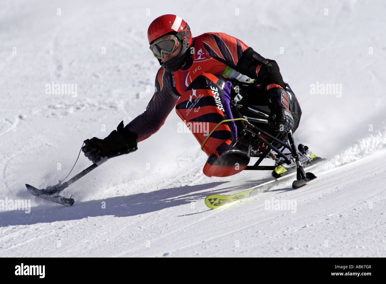 Christoph Kunz della Svizzera nella mens Sci Alpino Slalom Gigante seduta la concorrenza Foto Stock