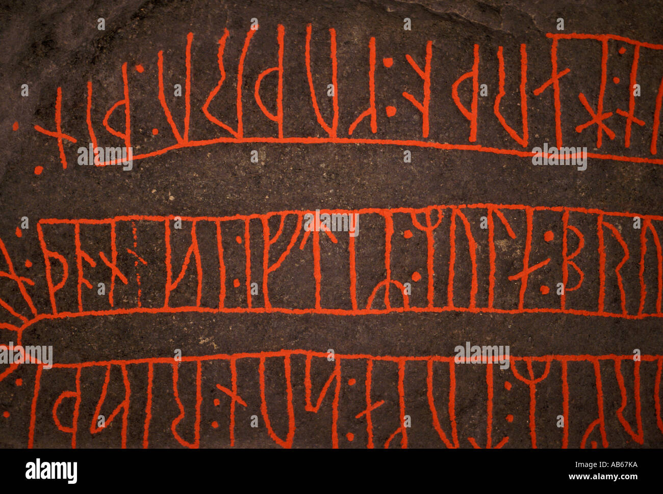 Rune, rune, pietra runica, antico in pietra, antico alfabeto, antica lingua, Viking artefatto, Viking legacy, museo nazionale, Copenhagen, Danimarca Foto Stock