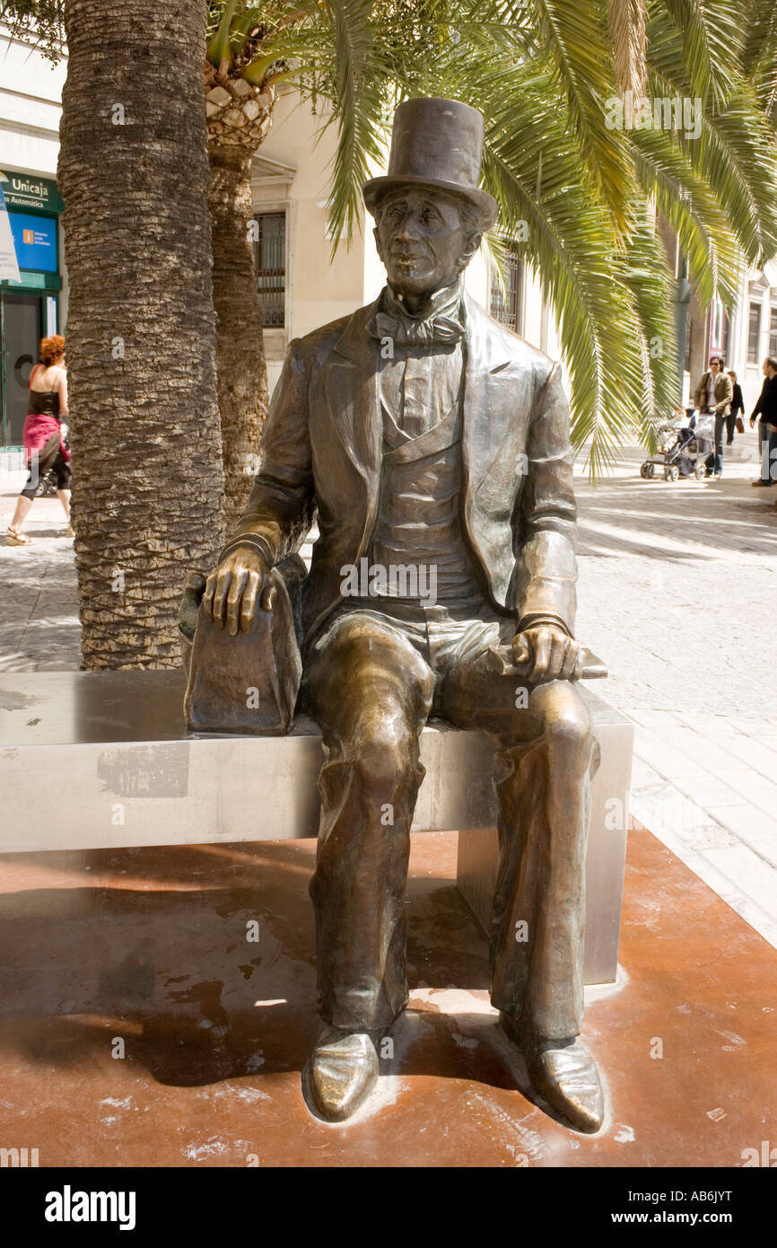 Malaga, Costa del Sol, Spagna. Statua di Hans Christian Andersen Foto Stock