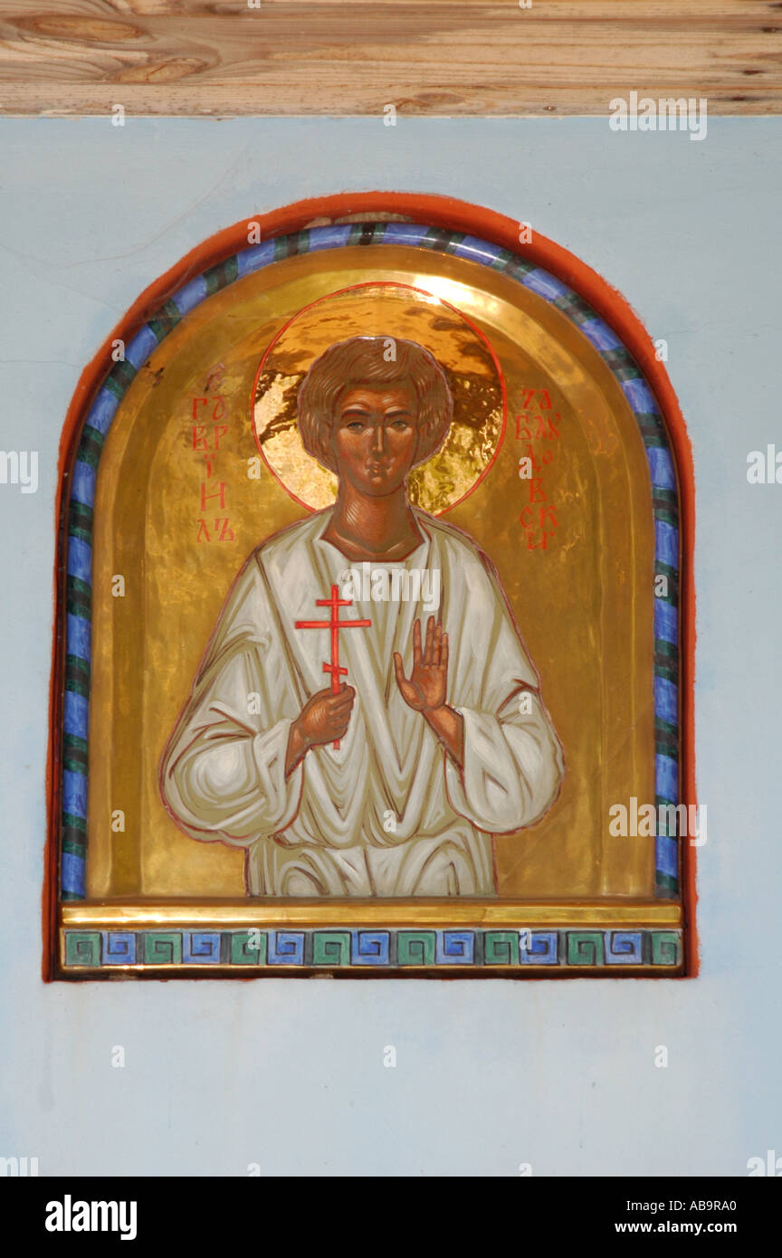 Dipinti di santi in un pozzo vicino al Monte Santo Hill di Grabarka Foto Stock