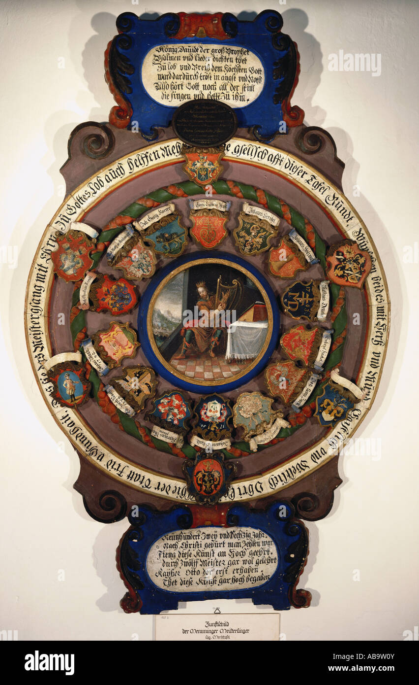 Artigianato, corporazioni, segno della gilda del Meistersinger di Memmingen, 1620, Foto Stock