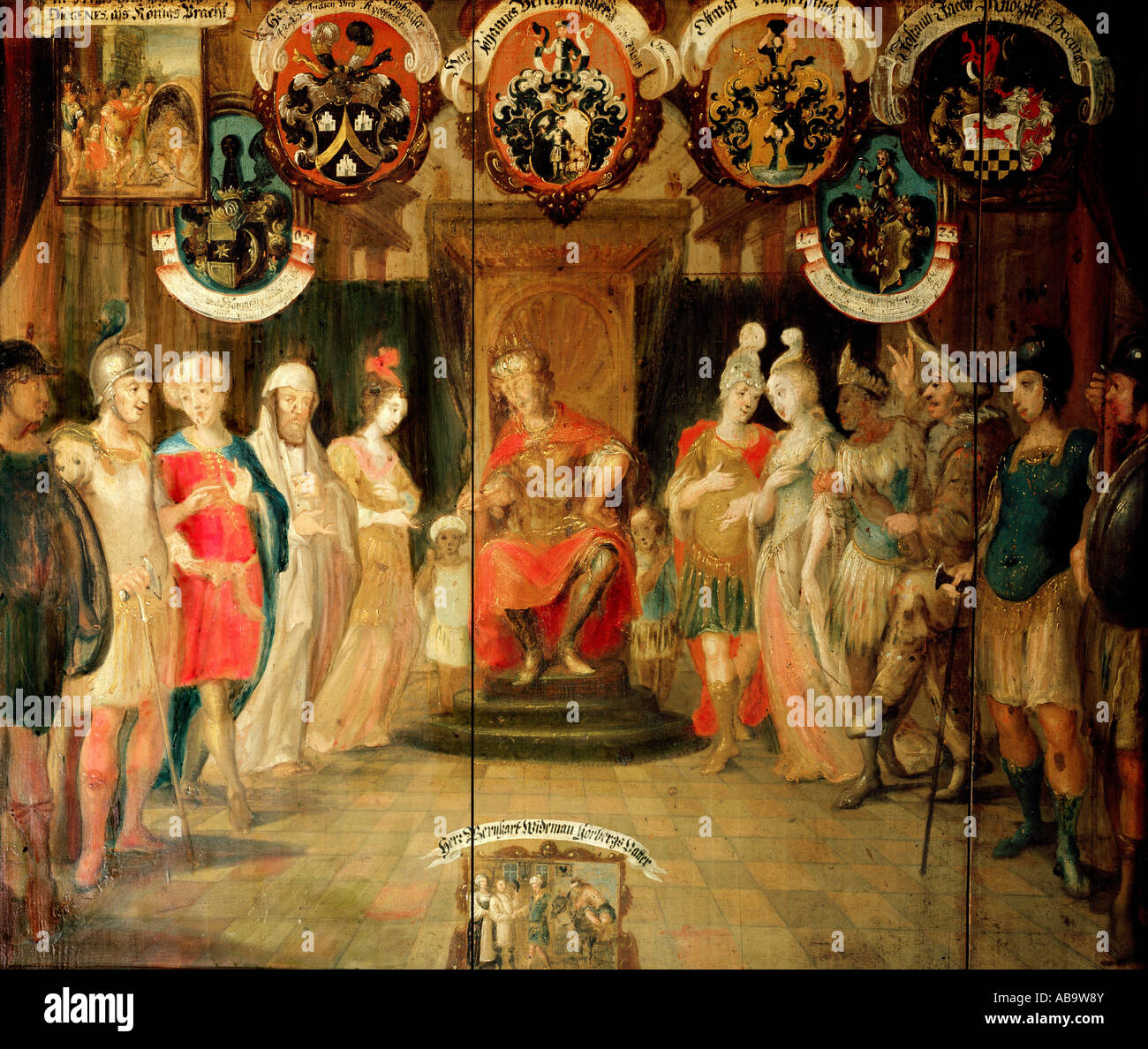 Artigianato, gilde, pasticca dei commediani e degli agenti, pittura, Kaufbeuren, 1691, Foto Stock