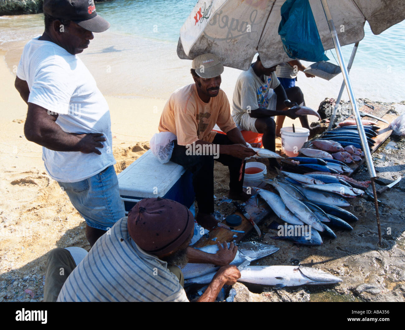 I pescatori locali con i giorni catture Georgetown Grand Cayman Isole Cayman BWI Foto Stock