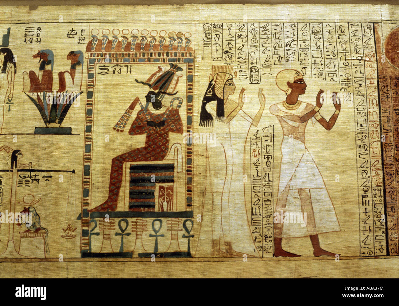 Geografia/viaggio, Egitto, culto della morte, libro dei morti, papyros della regina Nedjem, la regina e suo figlio, circa 1400 AC, dinastia 18th, British Museum, Londra, nuovo Regno, mondo antico, belle arti, pittura, Scritture, geroglifici, storico, storico, mondo antico, ornamento, ornamenti, Foto Stock