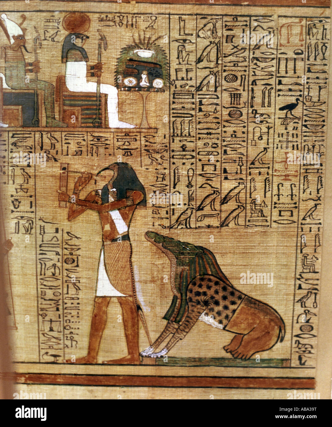 Geografia/viaggio, Egitto, culto della morte, libro dei morti, papyros di Ani, Thoth e Ammit, circa 1250 a.C., dinastia 19th, British Museum, Londra, nuovo Regno, mondo antico, belle arti, pittura, Scritture, geroglifici, storico, storico, antico mondo, ornamento, ornamenti, ornamenti, ornamenti, Foto Stock