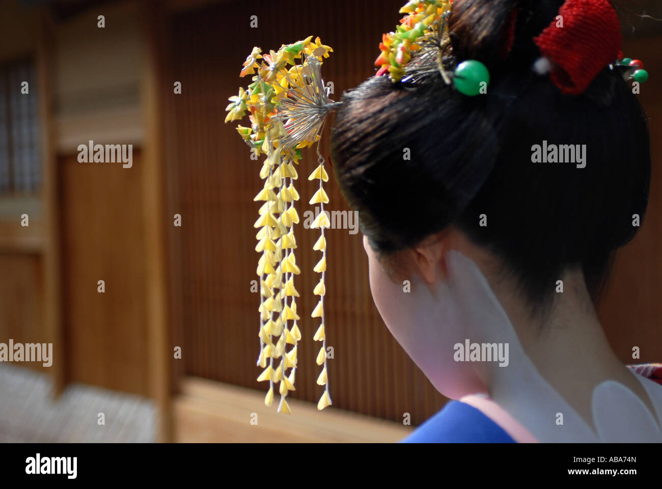 Una Maiko (partecipante geisha) nel quartiere di Gion a Kyoto Foto Stock