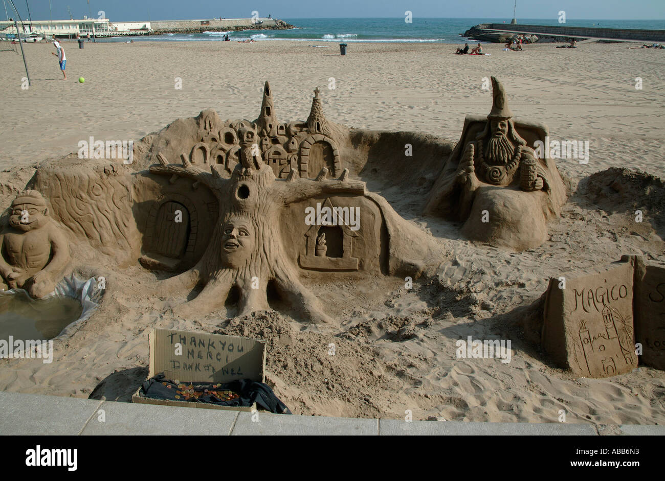 Le sculture di sabbia, Sitges Costa Daurada Catalunya Spagna Europa Foto Stock