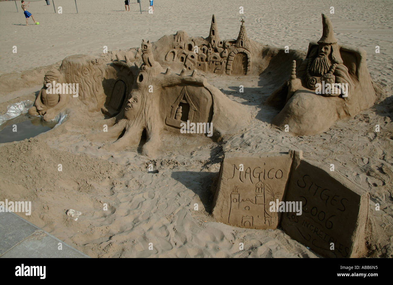 Le sculture di sabbia, Sitges Costa Dorada Catalunya Spagna Europa Foto Stock
