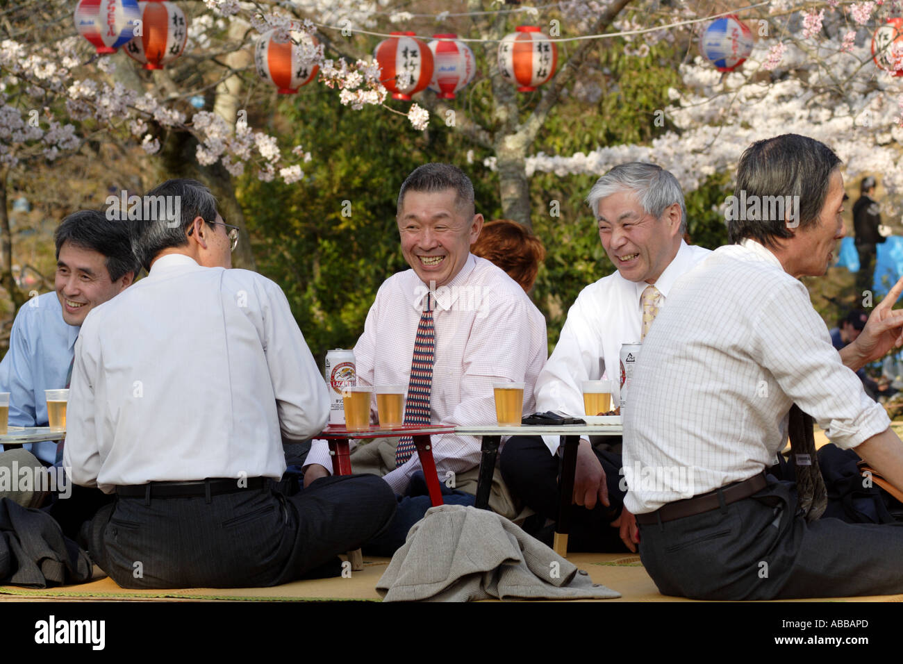 Cherry Blossom Party or hanami in Maruyama Koen Park, Kyoto, Japan Foto Stock
