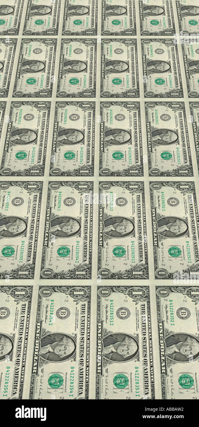 Le fatture del dollaro provenienti di una macchina da stampa Foto Stock