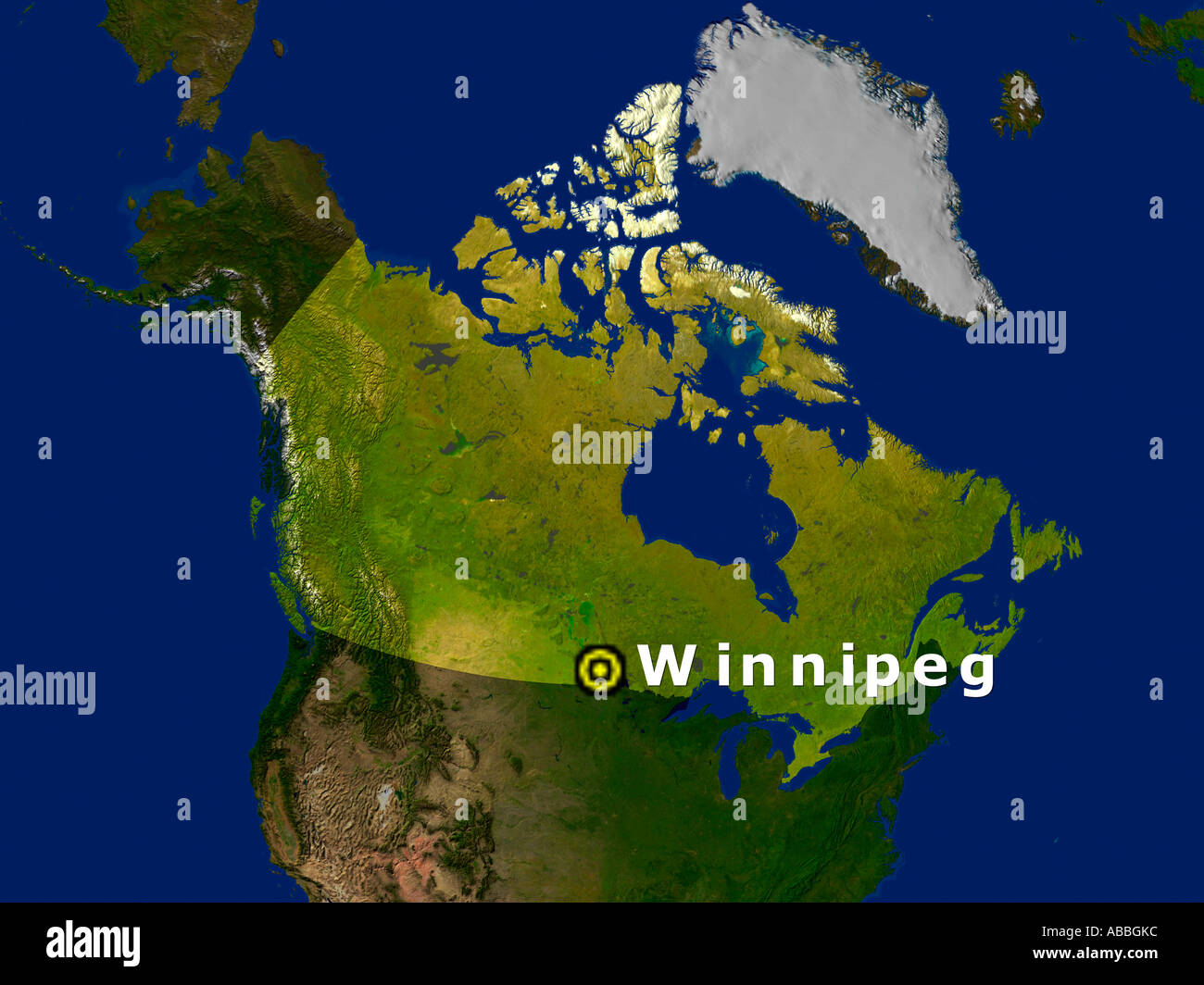 Immagine satellitare del Canada che mostra Winnipeg Foto Stock