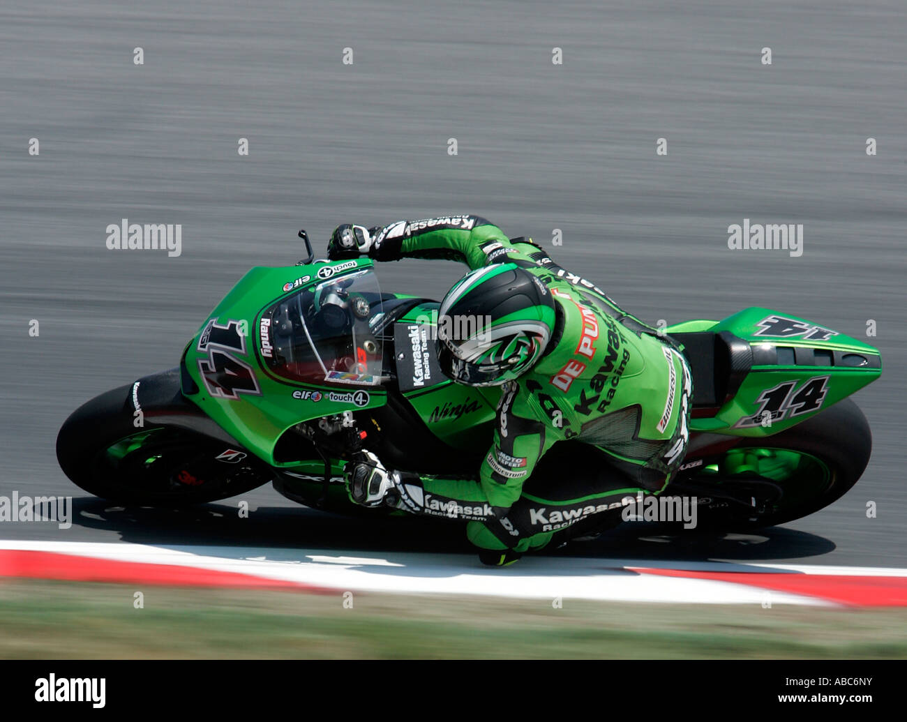 Randy de Puniet in sella per il Kawasaki Racing team nel 2007 Catalogna Moto GP, Montmelo, Barcellona, Spagna Foto Stock