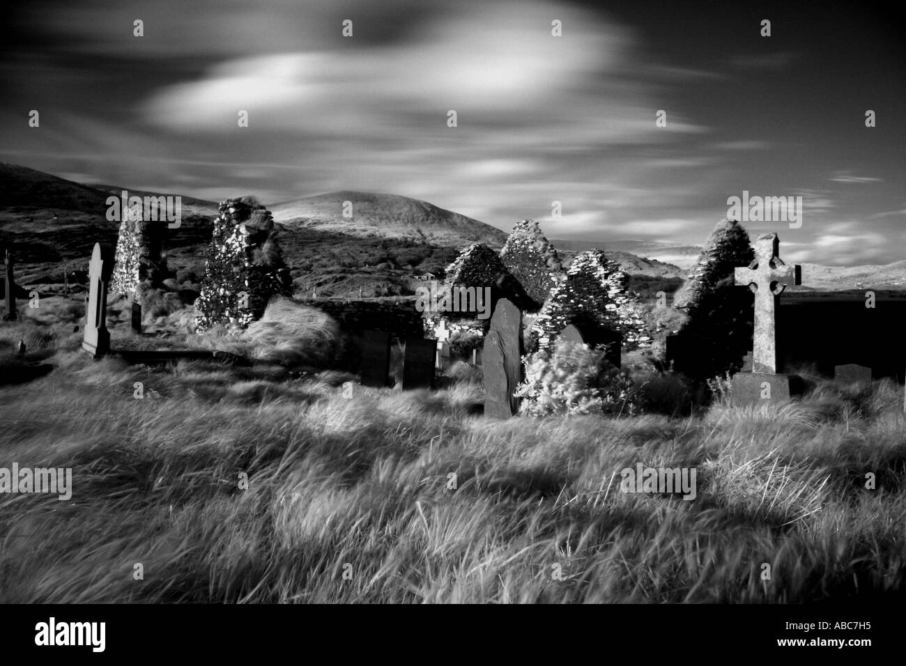 Rovine del monastero all'oceano: Il Derrynane Abbey Foto Stock