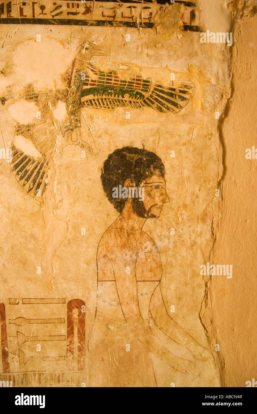 Pittura antica nella tomba di Si Amon, montagna di morti, oasi di Siwa, il grande mare di sabbia, Western Desert, Egitto Foto Stock