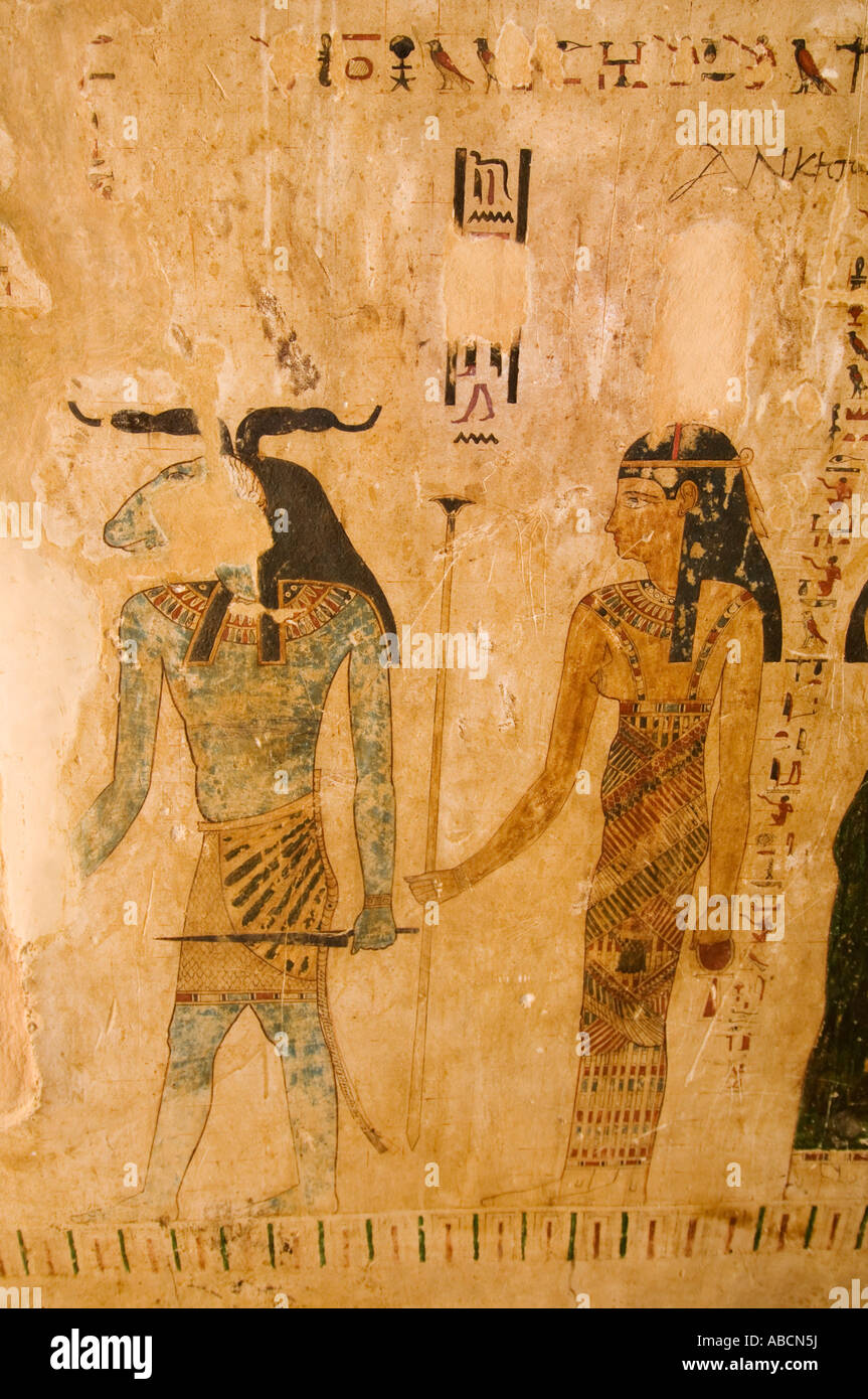 Pittura antica nella tomba di Si Amon, montagna di morti, oasi di Siwa, il grande mare di sabbia, Western Desert, Egitto Foto Stock