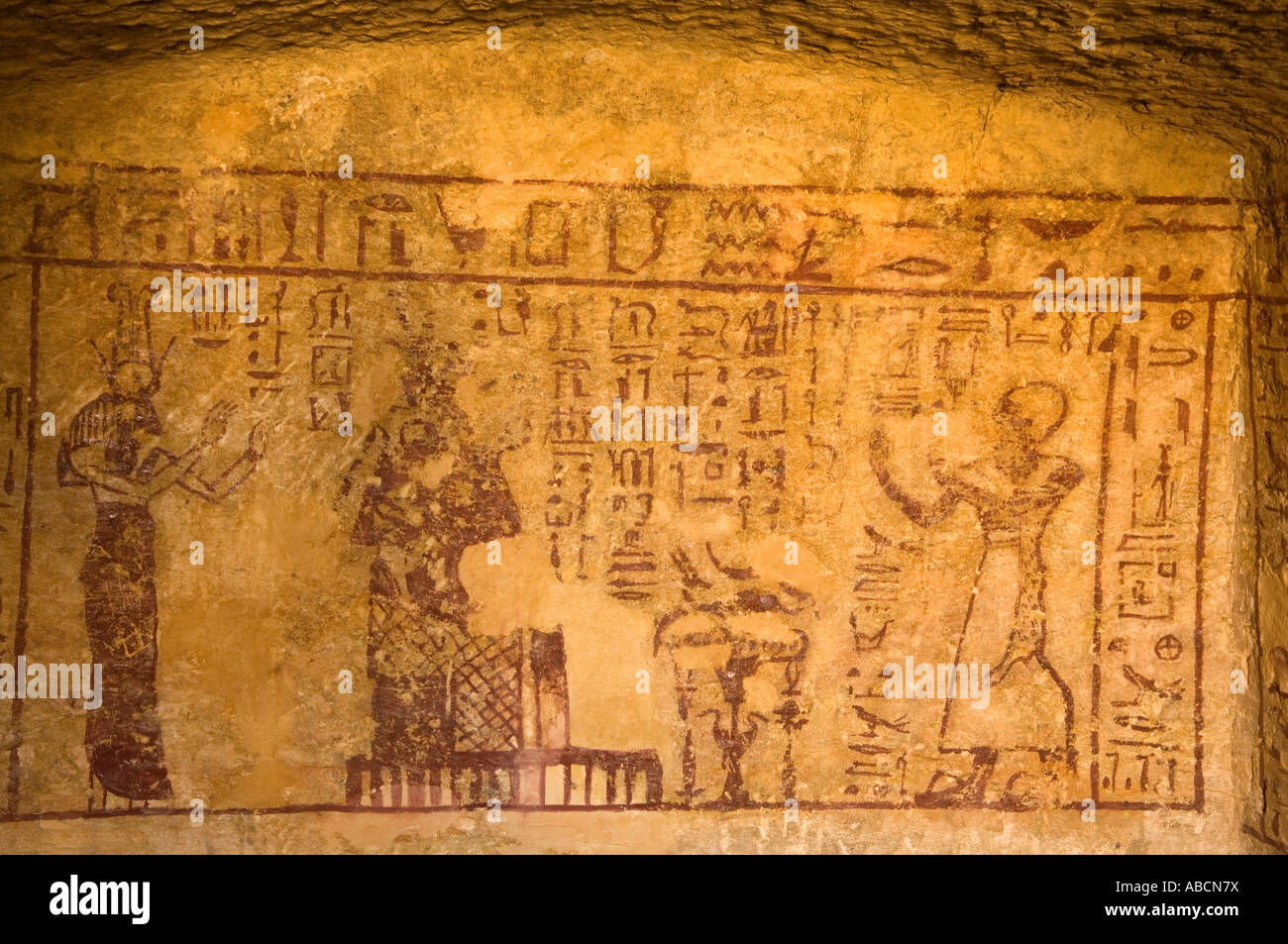 Pittura antica in una tomba, montagna di morti, oasi di Siwa, il grande mare di sabbia, Western Desert, Egitto Foto Stock