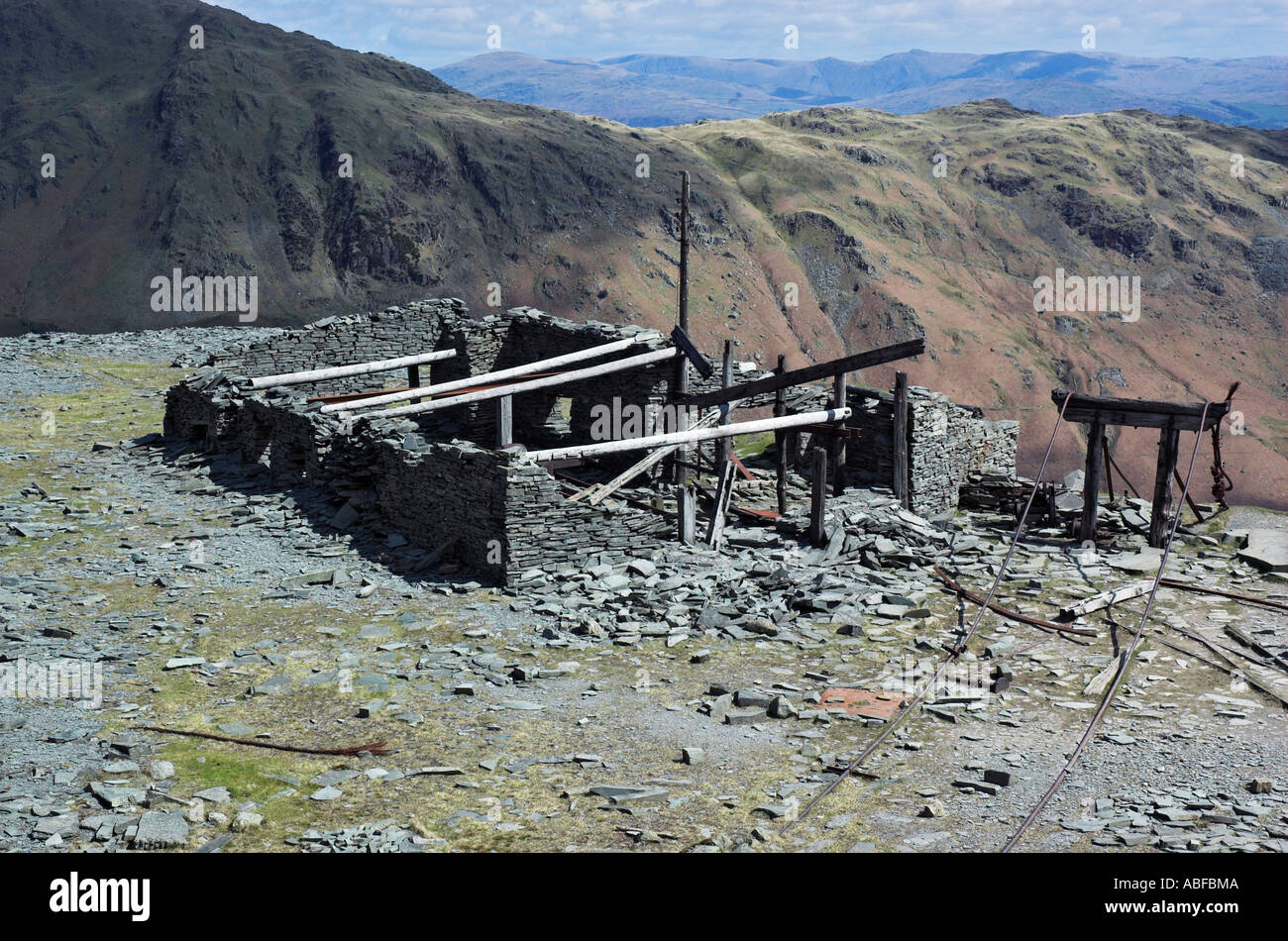 I resti di una cava sul vecchio di Coniston nel Lake District inglese Foto Stock