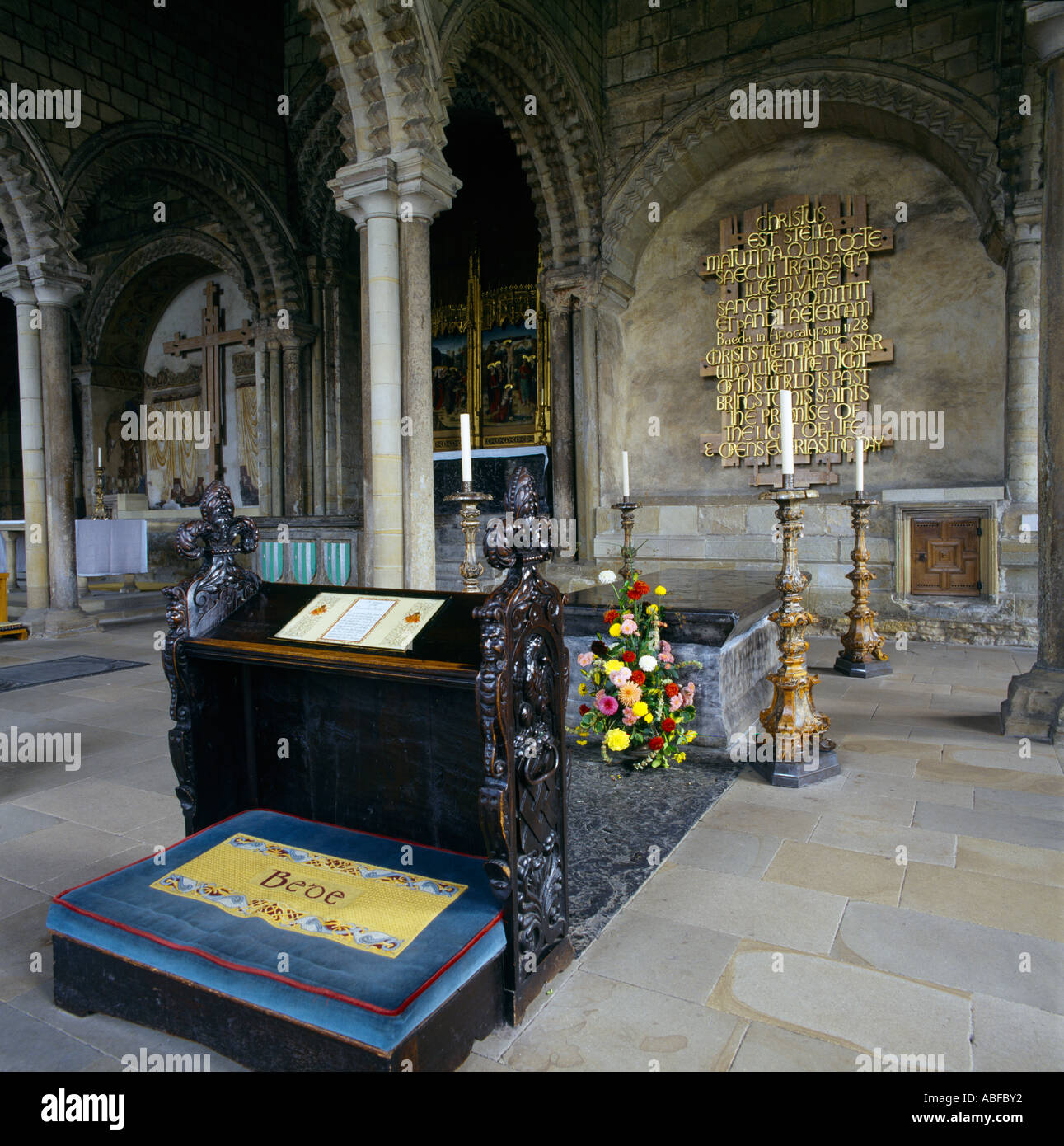 Durham Inghilterra Beda's Tomb nella Galilea Chapel Durham Cathedral Foto Stock