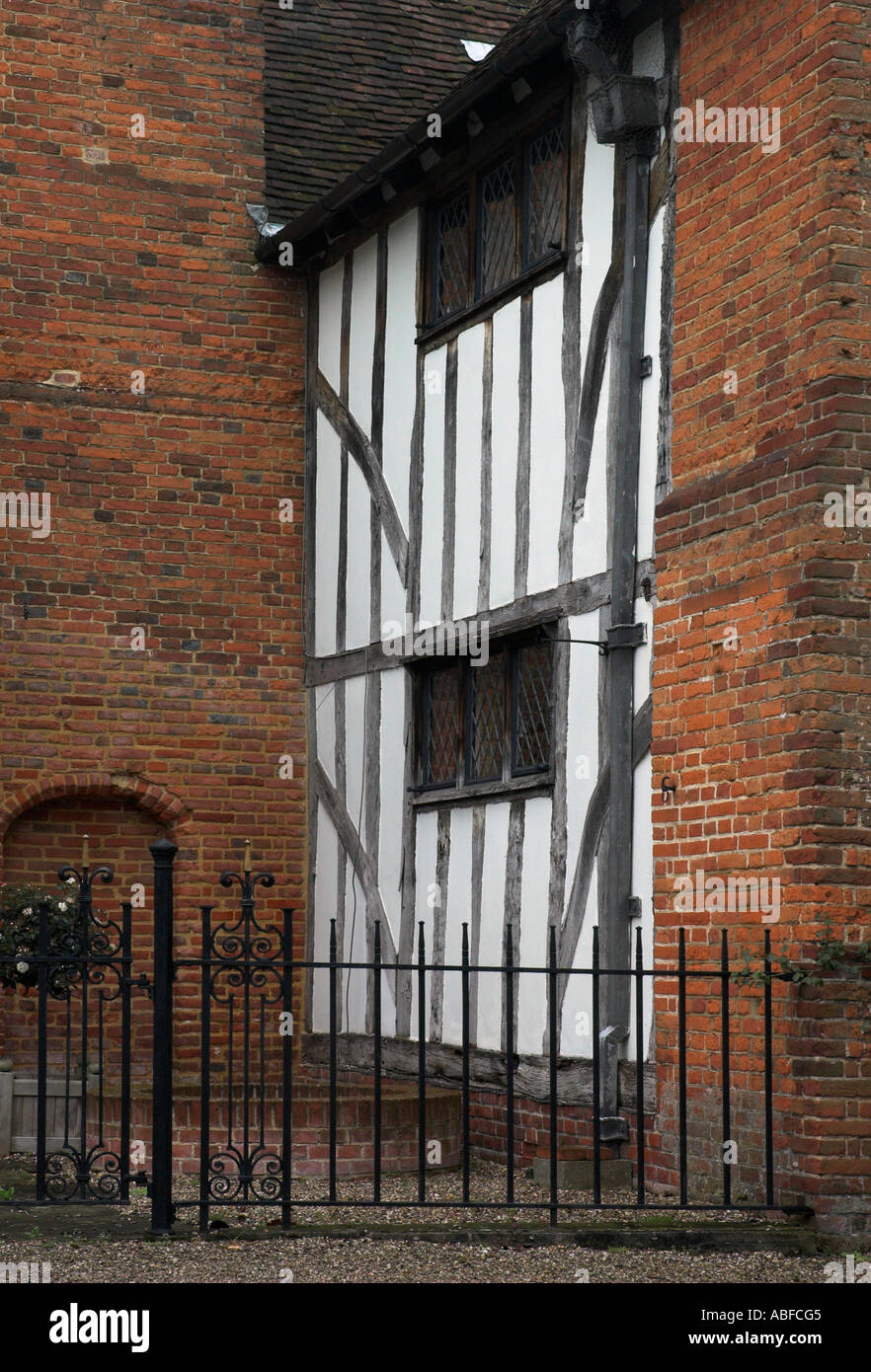 Dettaglio del elizabethan architettura in un edificio nel villaggio di Barnston in Essex Foto Stock