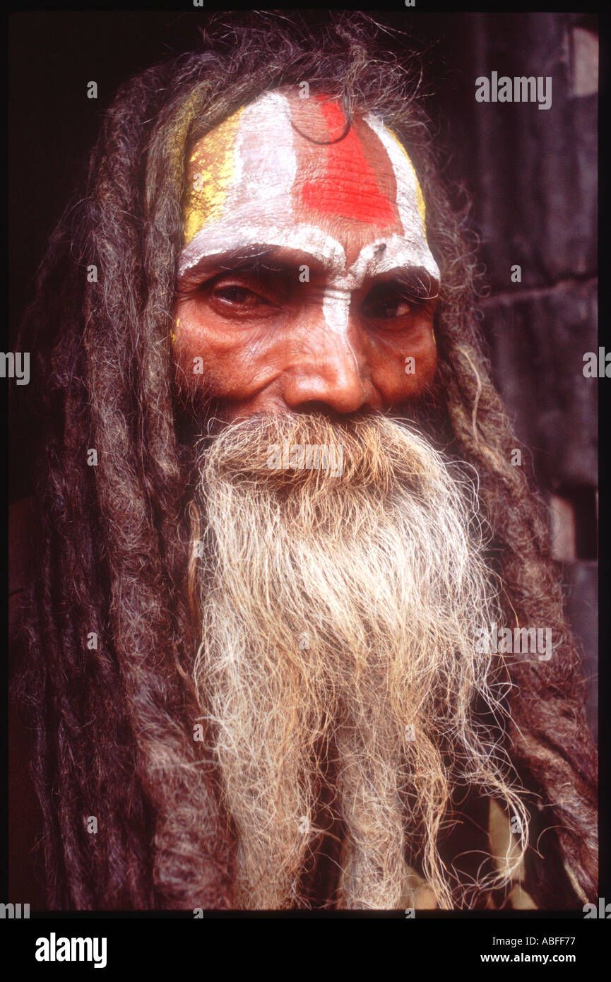 Un Sadhu in Nepal Sadhu deriva dalla parola sanscrita sadh e mezzi per portare a compimento un santo persona spesso un monaco Foto Stock